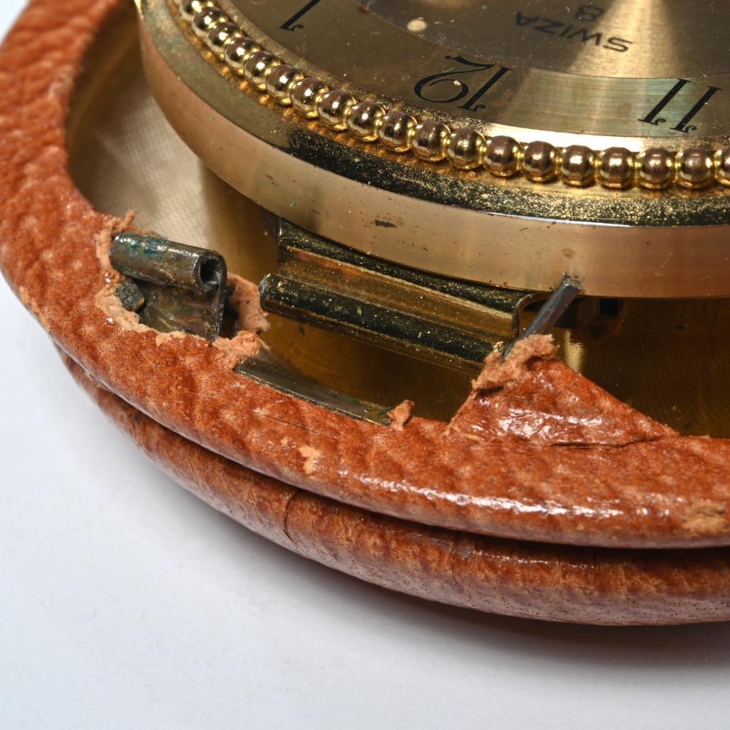 スイス製 機械式時計　置時計　SWIZA　稼動品（出品8） Swiza 8 Day Brass Brown Leather Wind Up Pocket Travel Clock 3