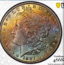 1887 P Morgan Dollar PCGS UNC Details Wheel Mark Gorgeous Toning