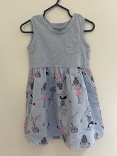 baby Gap Baby Girl Travelling Girl 100 Cotton Lined Sleeveless Dress Blue 2 Yrs