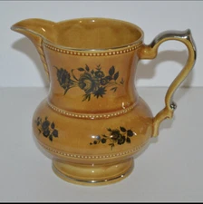 Lord Nelson Brown Pottery Handle Pitcher Black Roses Silver Gilt Made England