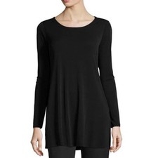 Eileen Fisher Womens XS Black Viscose Lycra Empire Waist Long Sleeve Tunic Top
