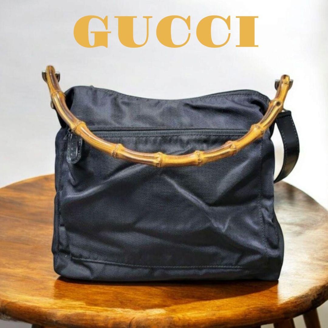 Gucci Black Nylon Bamboo Unisex Shoulder Bag Pre-Owned