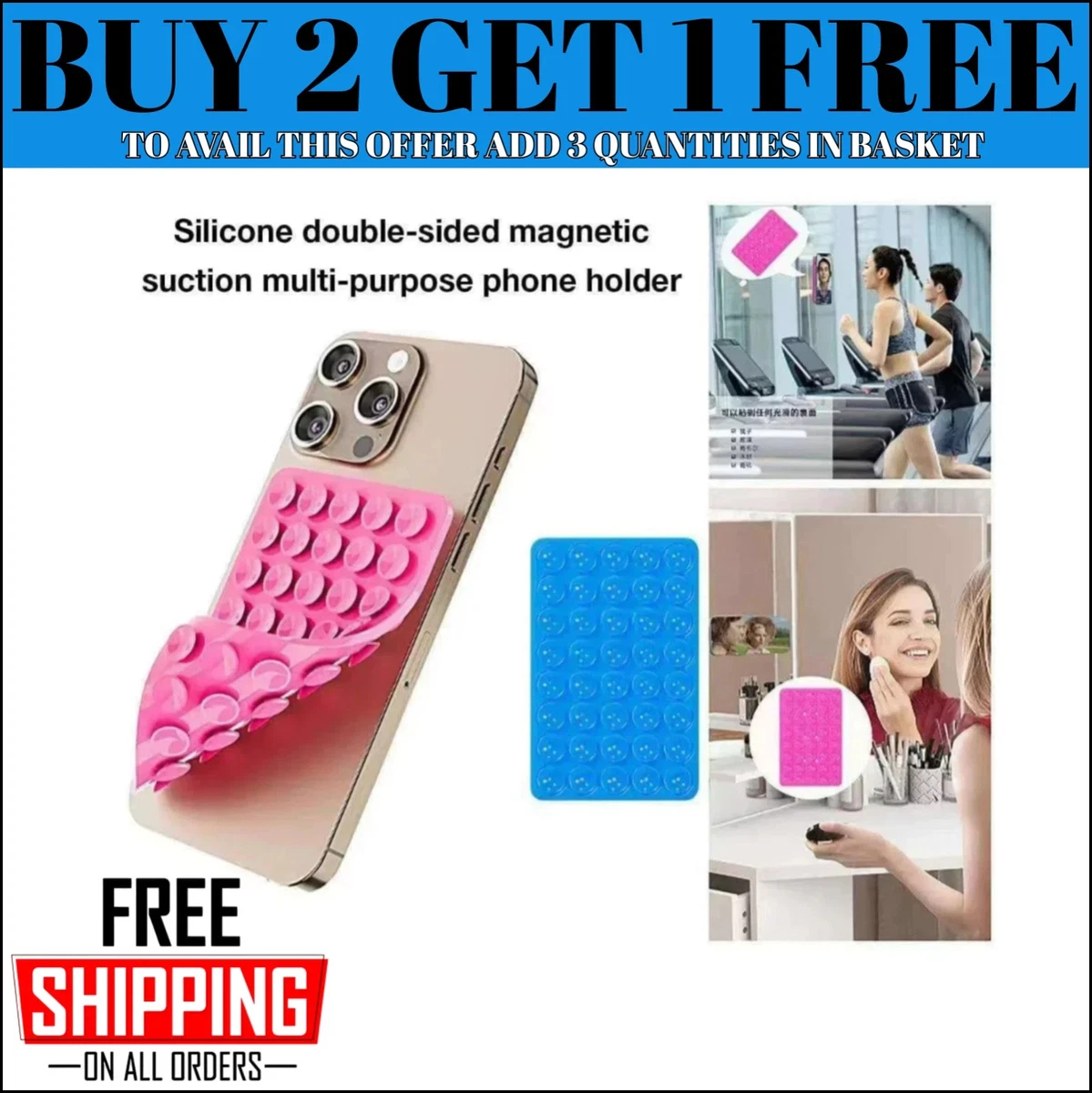 Aazon.co: JingJinYY Anteel 2 Pack Double Sided Silicone Suction Cup Phone Case ount, Hands