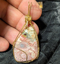 Handmade Wire Wrapped Pink White Stone Teardrop Charm Pendant Bohemian