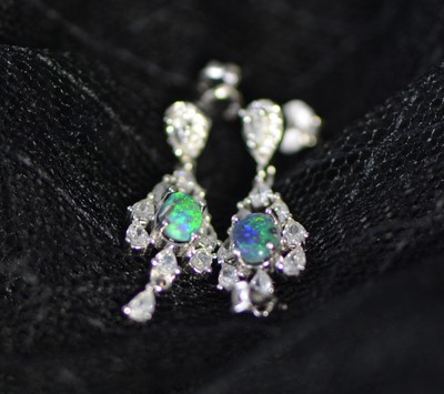 Solid Black Opal Earrings Multi-Color Australian Blink Fashion Jewelry Wedding