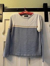 Vintage 90s Eddie Bauer Knit Sweater Cotton Color Block Womens Size S Blue/cream