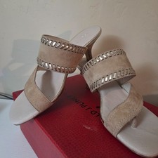 Donald J Pliner Couture White Calf Leather Sandal Shoe Slide Kitten Heel