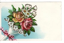 Pretty Flower Bouquet-Roses-Vintage Embossed Glitter Accents Greeting Postcard