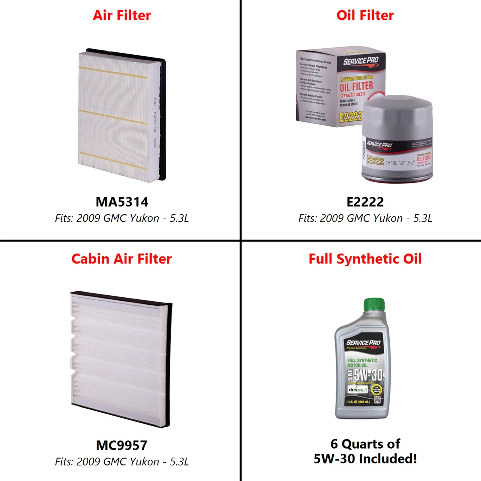 2009 GMC Yukon 5.3L Complete Oil, Air & Cabin Filter Kit (5W-30) Foto 2 de 4