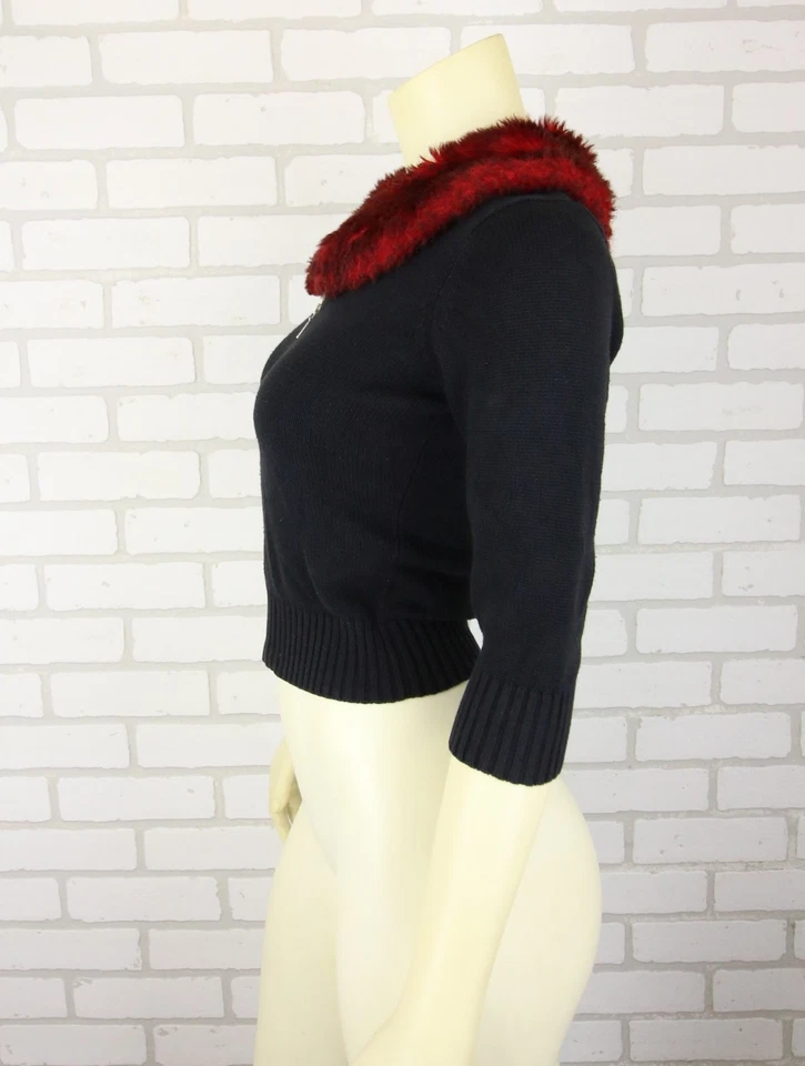Suéter de punto con cremallera de piel roja sintética Guess vintage para mujer pequeño negro punk rock glamuroso Foto 2 de 4