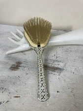 Vintage Hairbrush White Gold Ornate Handle Lace & Floral Insert Regency London