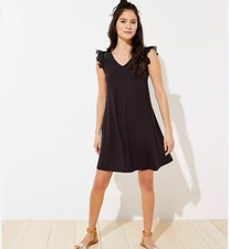 LOFT Black Lace Ruffle Swing Mini Dress NWT