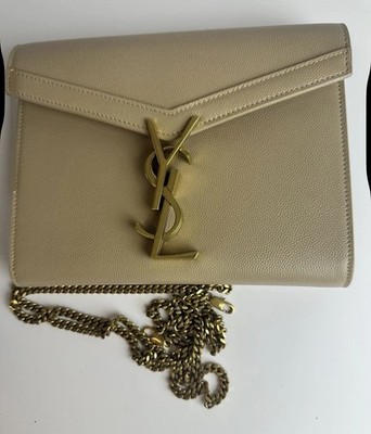 Saint Laurent Envelope Beige Pebbled Bag, YSL Logo Gold Hardware