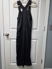 Apt 9 Women's Long Bodycon Dress Black Sz 4 Strap Button Wide Flared Leg Pleated