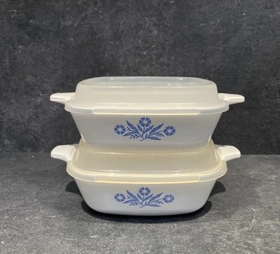 Vintage Corning Ware Blue Cornflower Dish Set of 2 P-41 Petite Pan w/Plastic Lid