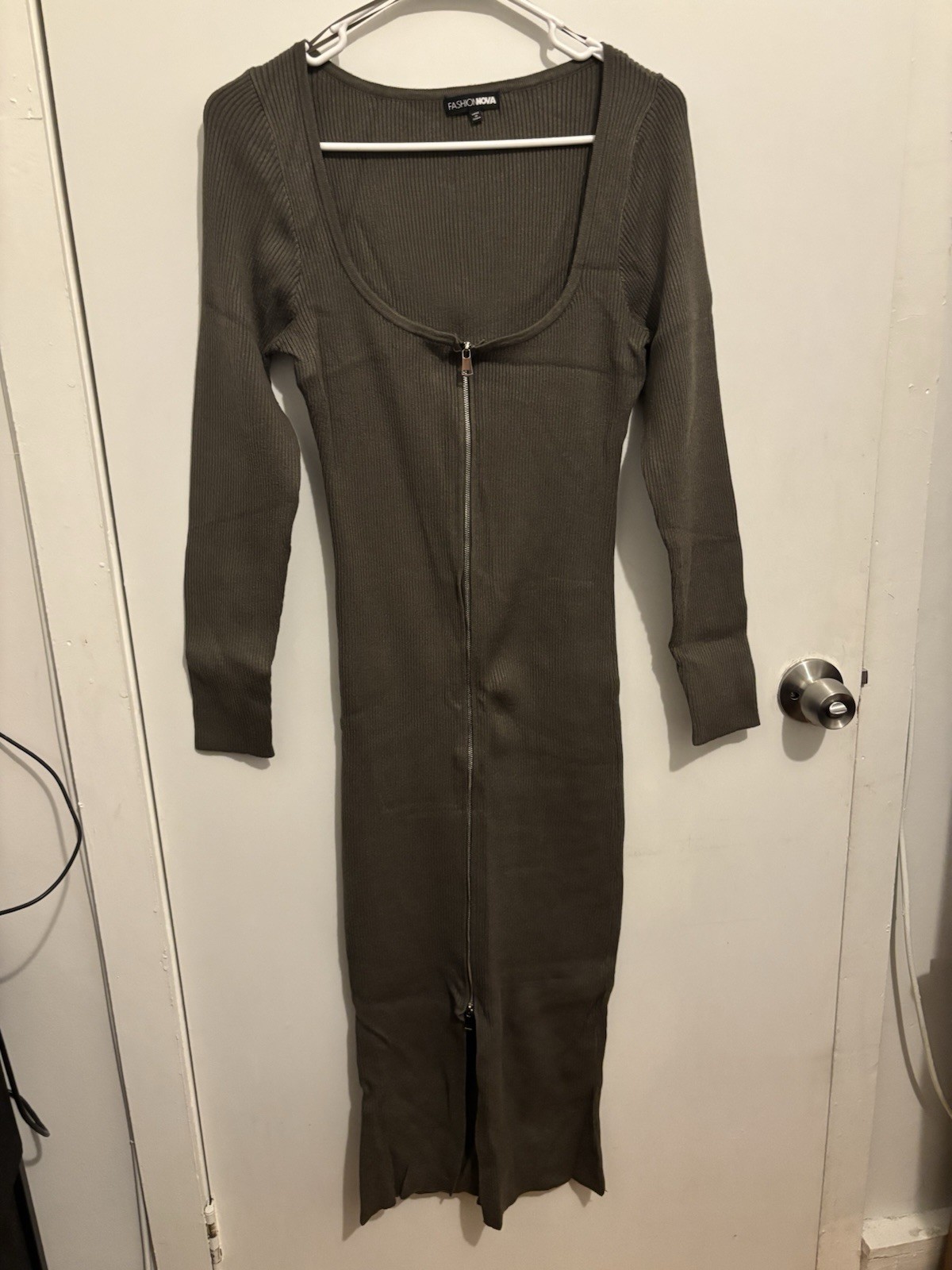 Fashion Nova Green Zip-up Dress Size XL Long Sleeve New with Tags