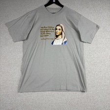 Vintage Alore Mens Grey Our Blessed Mother In Naju Religious T-Shirt L USA Made