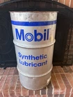 Vtg Mobil Gas Oil Drum Barrel Trash Can Garage Shop Rat Rod Industrial Sign