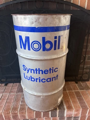 Vtg Mobil Gas Oil Drum Barrel Trash Can Garage Shop Rat Rod Industrial Sign