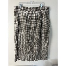 Vintage Brown Houndstooth Midi Skirt with Belt High Waisted Office Professional
