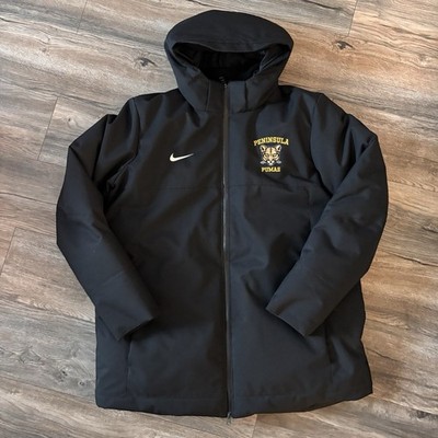 Nike 550 Duck Down Parka Winter Coat Black DJ6526 Men's XL -Peninsula Pumas logo
