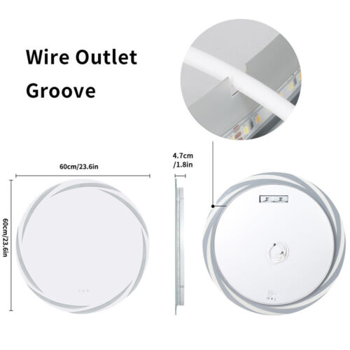60cm LED Illuminated Bathroom Mirror Unique Swirl Light 3 Colour Anti-fog Button - Picture 5 of 12