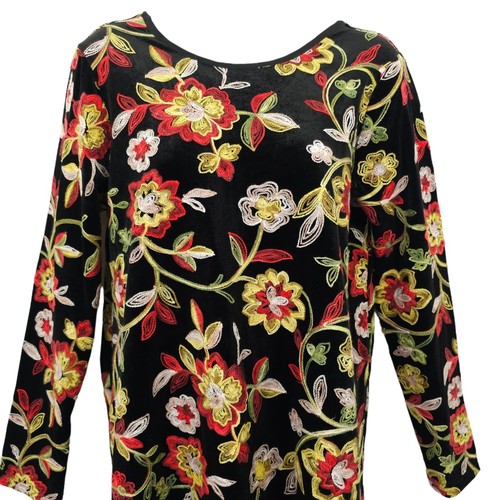 Uncle Frank Dress Black Velvet Embroidered Floral A-Line Size S Scoop Back Tunic - Picture 9 of 12