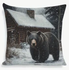 Cabin Lodge Lake House BLACK BEAR WINTER CHRISTMAS THROW PILLOW COVER HOME DECOR