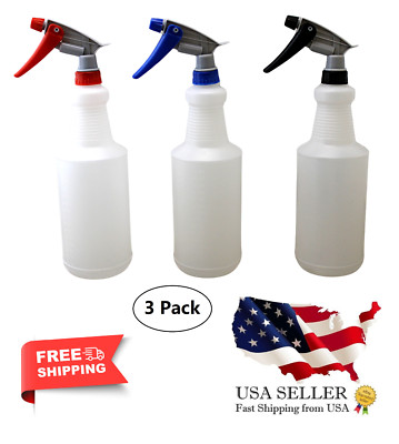 Spray Bottle with Adjustable Nozzle - Multi-Purpose Mist & Stream 3-Pack 30 Oz