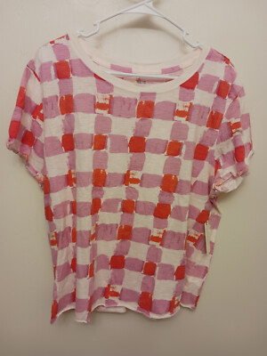 Anthropologie Maeve NEW Picnic Graphic Tee Pink Orange White Short Sleeve, sz XL