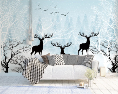 3D White Branch Deer G3861 Wallpaper Wall Murals Removable Self-adhesive Honey