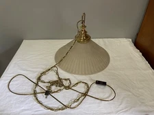 Vintage Mid Century Modern Swag Hanging Light Corded Wide Dome Glass Shade