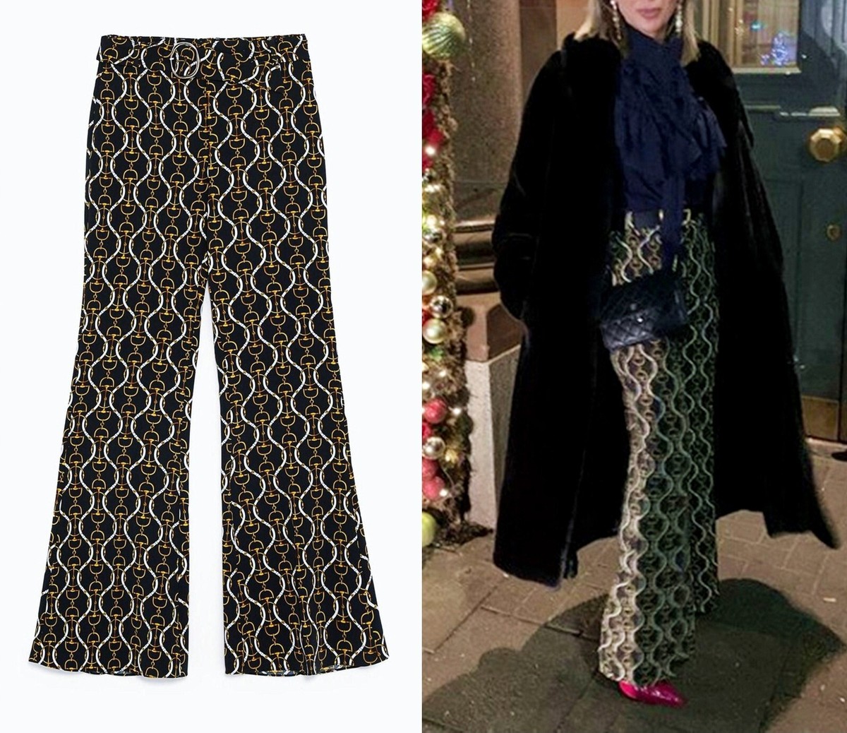 ZARA chain printed flared trousers Ref. 2009/603 size S 8 UK