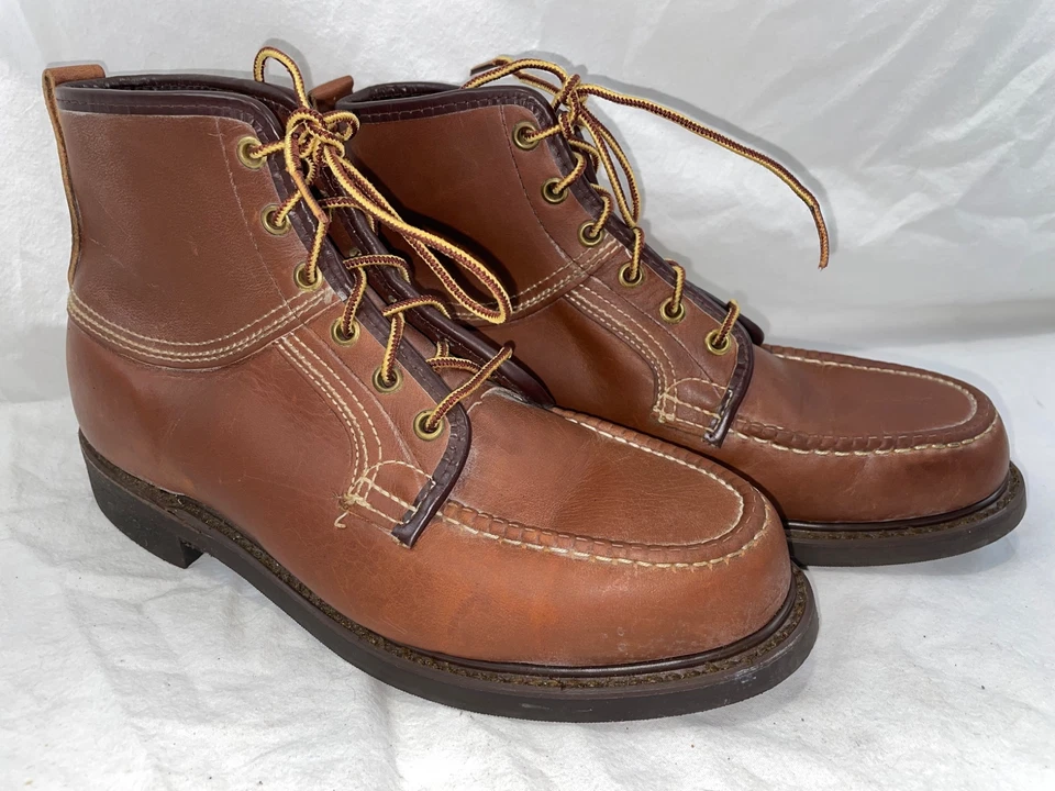 BOTAS DE TRABAJO DE COLECCIÓN AÑOS 70 80 PARA HOMBRE 8 NUEVAS SEARS CUERO MARRÓN SIN USAR, EN CAJA, PUNTERA CON CORDONES Foto 2 de 4