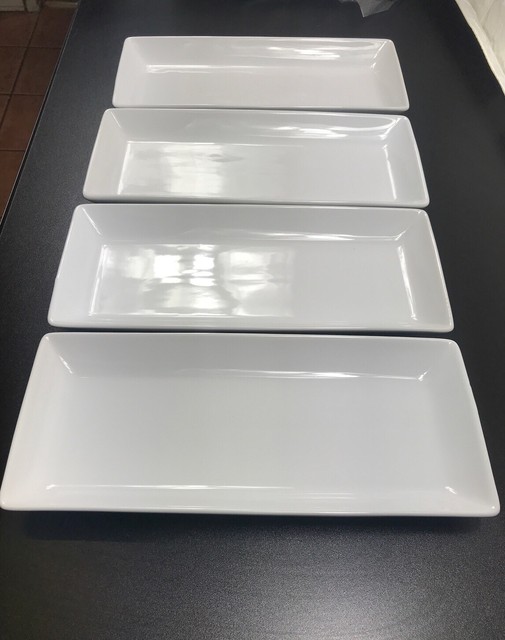 14 Inches Porcelain Serving Plates, Rectangular Platters, Set Of 4