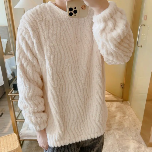 Men's Pajama Sets Warm Set Coral Fleece Loose Homewear O Neck Pajama