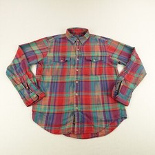 Polo Ralph Lauren Shirt Mens Large Red Green Plaid Flannel Southwestern Button