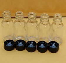 5 Bottles 1/2 oz 15 ml Clear Boston Round Glass Bottles With Black Cap FREE SHIP