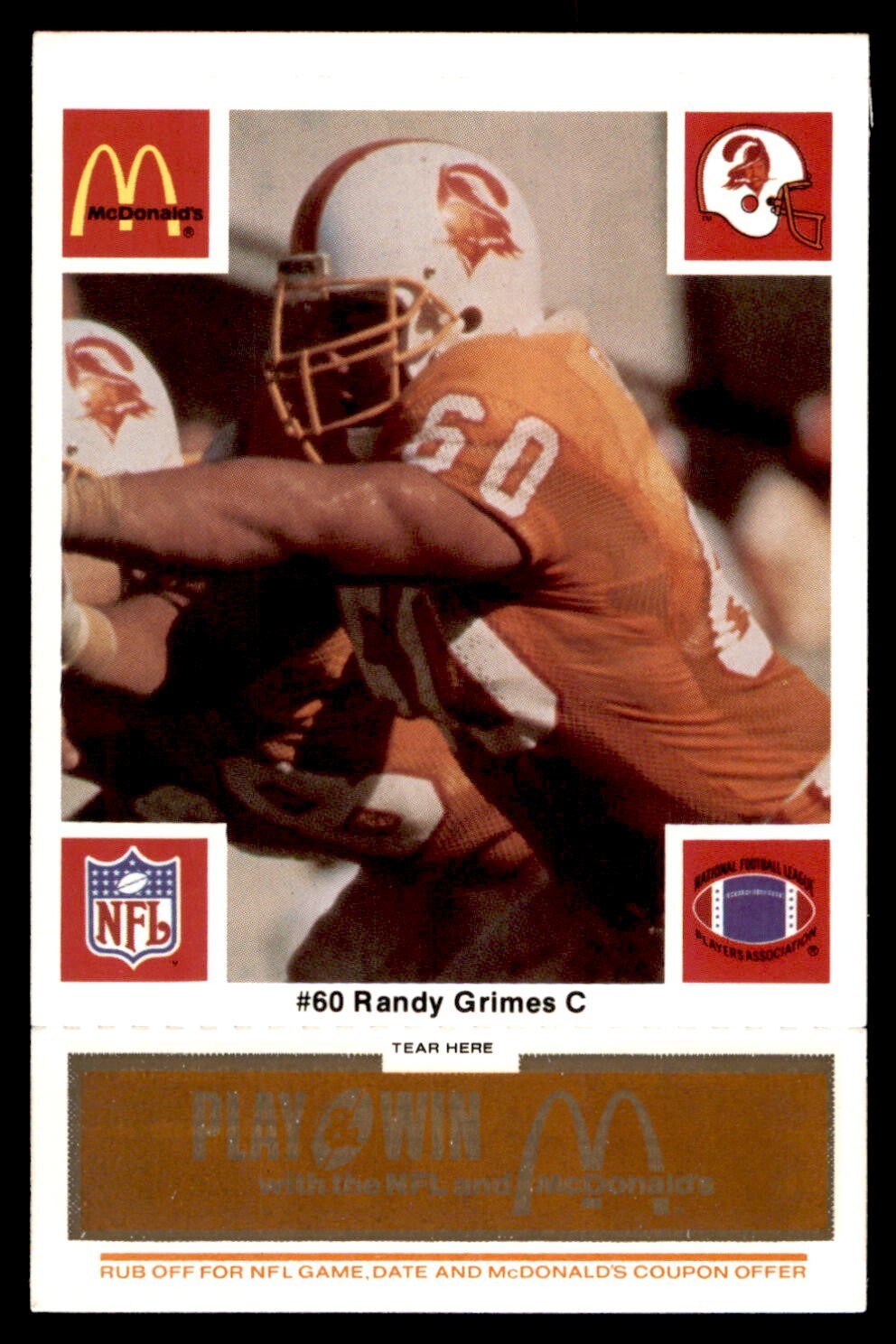 1986 McDonald's Football Orange #669 Buccaneers Randy Grimes #60 EX *e1