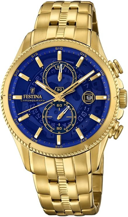 Festina montre chronographe F20269/2 de luxe finie en or plaqué brillant