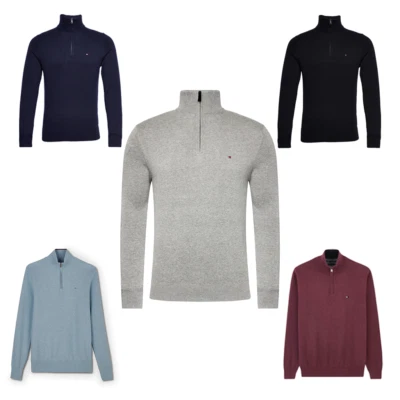 Tommy Hilfiger Mens Jumper Pure Cotton Long Sleeve Half Zip Sweater