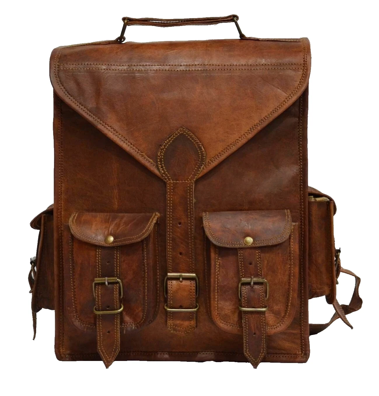 Goat Leather Backpack Bag Laptop Rucksack Vintage Genuine Travel Men's Brown Men