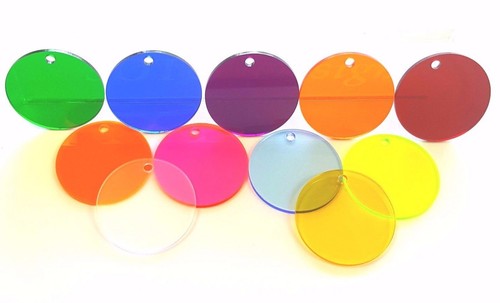 25 ACRYLIC CIRCLE BLANKS TRANSLUCENT WITH HOLE 1/8" THICK (SELECT COLOR &SIZE) - Picture 3 of 4