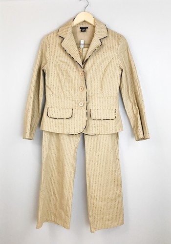 COURTENAY 2-Piece Suit SZ 8P NWT Y2K Striped Blazer Pants Floral Trim Tan - Picture 14 of 14