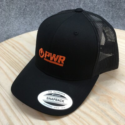 PWR 5 Panel Snapback Trucker Hat Cap Mens OS Black Mesh Back Adjustable NEW
