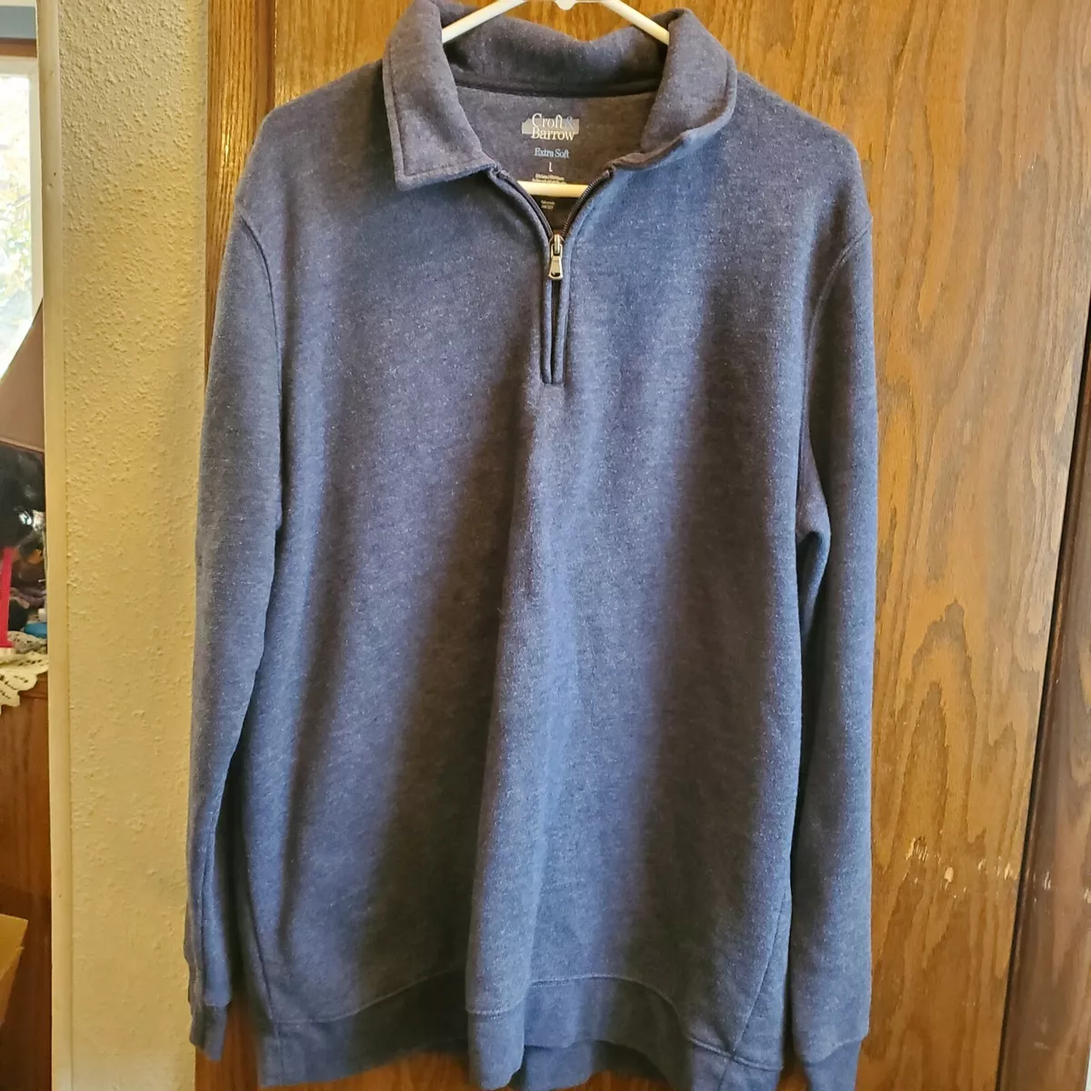 Men s Croft Barrow ExtraSoft Fleece 1 4 Zip Pull Over Sweatshirt blue L 48x28