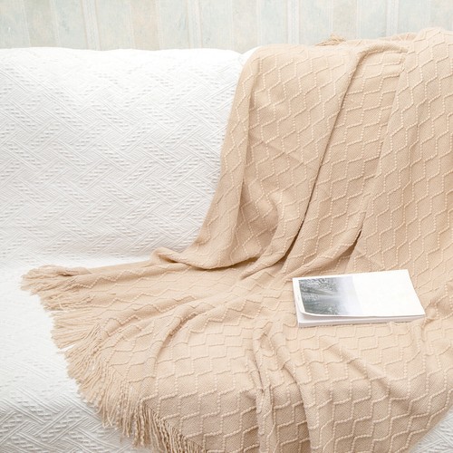 Large Soft Woven Cotton WaffleThrow Sofa Chair Bed Blanket With Tasseled Edging - Picture 10 of 46