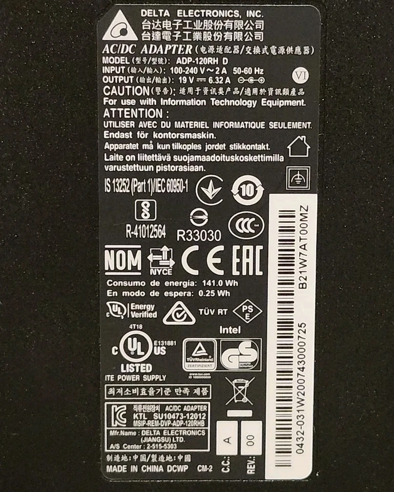 Adaptador de CA D Delta ADP-120RH genuino 19V 6.32A 120W fuente de alimentación 5.5*2.5 mm con PC Foto 3 de 3