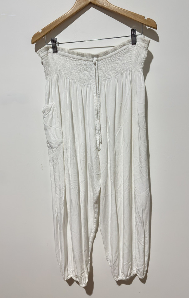 SUNDRENCHED AUSTRALIA White Harem Pants Plus Size L/XL 18-20 Boho Beach Rayon