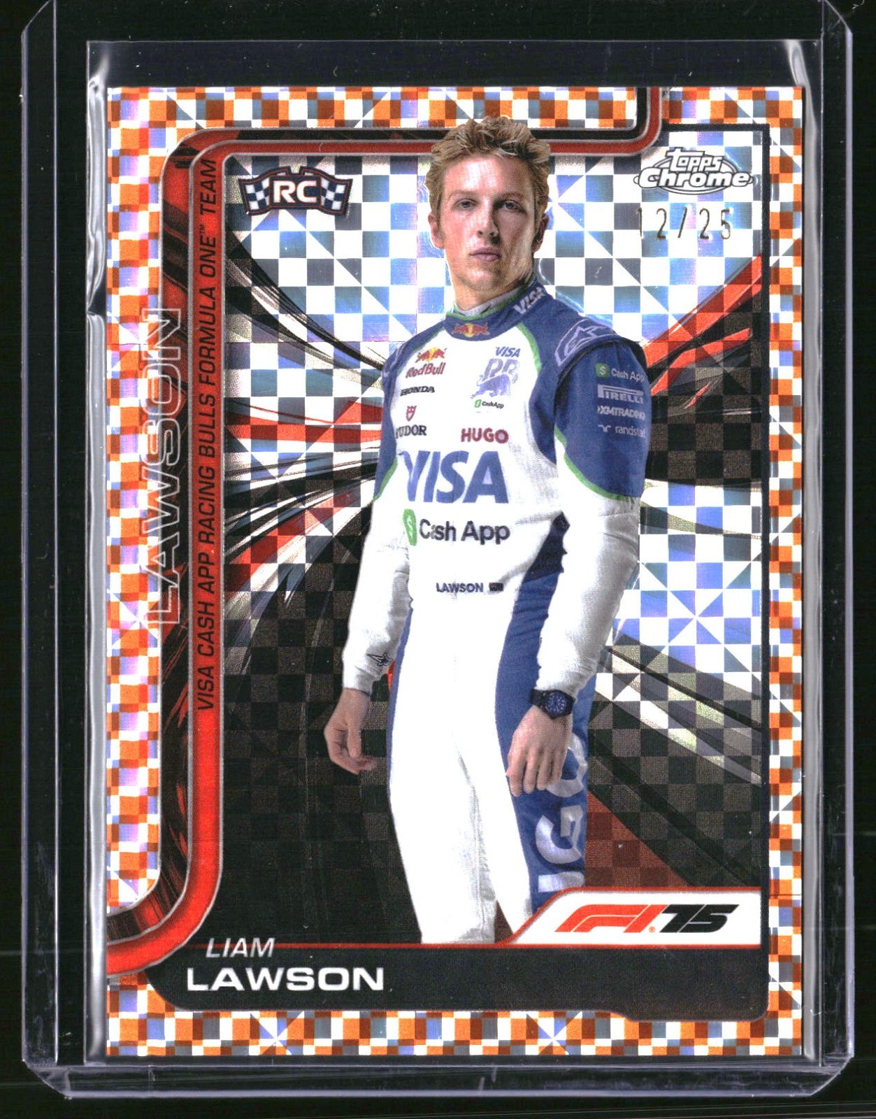 2025 Topps Chrome F1 Liam Lawson RC Rookie Portrait Orange Checker 12/25 #11